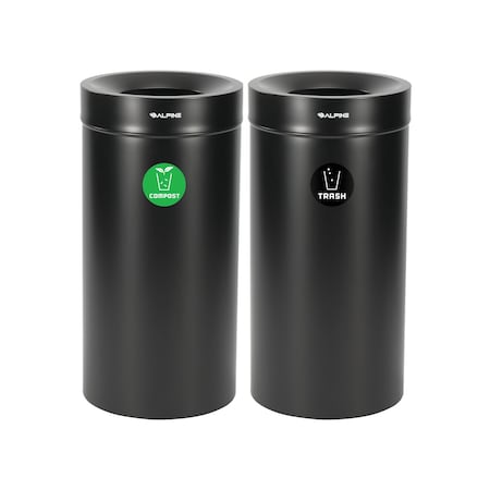 Alpine Industries 54 Gallon 2-StreamStainless Steel Compost Bin and Trash Can Black ALP475-27-BLK-CO-T